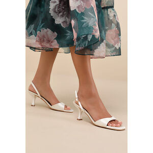 Lulus Soline White Satin Slingback Low Heel Sandals - Size 9